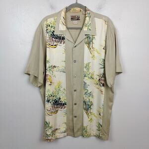 Vintage Tiki Classics Silk Hawaiian Shirt Mens XL Herringbone Tropical‎ Print